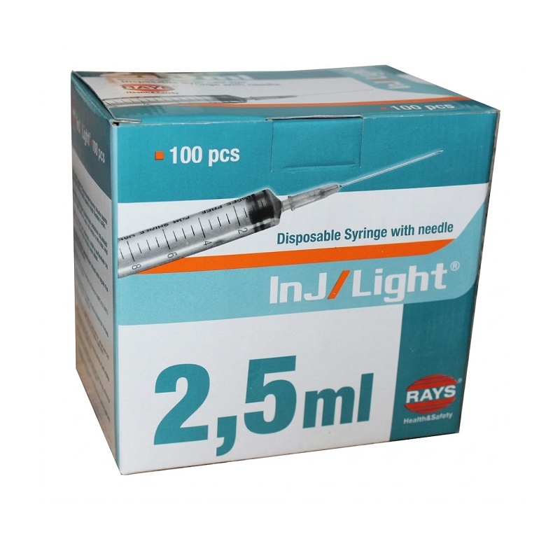 Jeringas Desechables 2,5 ml, 5 ml o 10 ml de Tres Cuerpos Cono Luer Central con Aguja 21G 0,8x38 mm de Inj/Light - Caja de 100 Unidades
