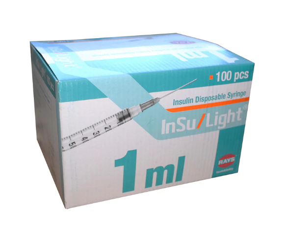 Xeringues d'Insulina d'1 ml amb Agulla 25G 0,5x16 mm d'Insu/Light - Caixa de 100 Unitats